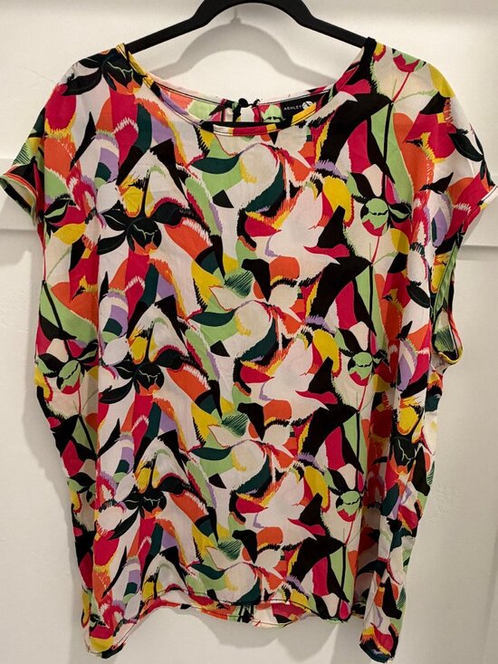 Ashley Stewart Tops - Ashley Stewart Floral Abstract Blouse Womens 14/16 Multicolor Keyhole Back Top